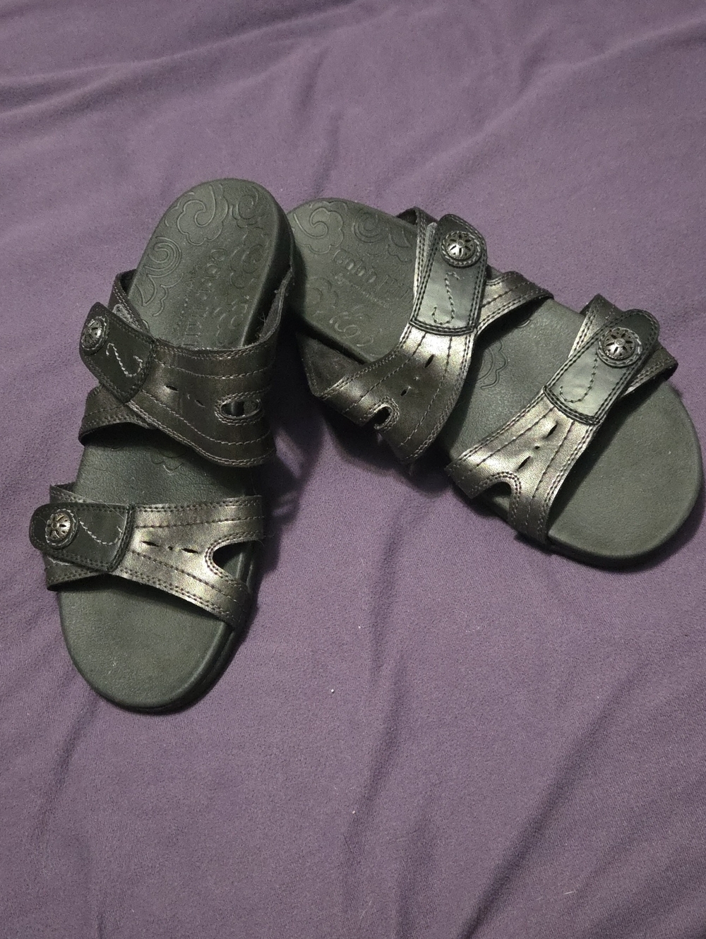 Womans Black Adjustable Slide Sandals